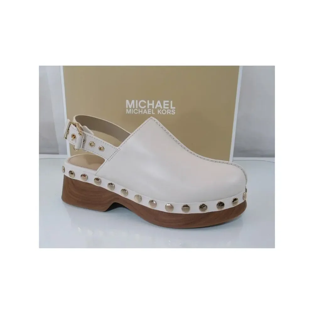 Michael Kors Size 7 Esra Clog Mule Studded Slingback Strap Buckle Cream Leather
